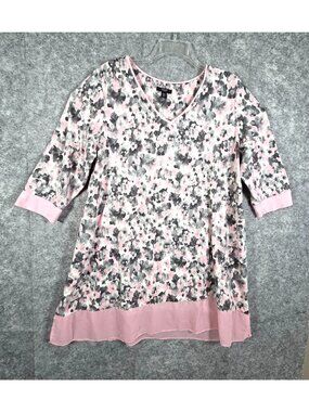 Simply Vera Vera Wang Pajama Dress Womens XXL Pink Floral Sleep Shirt Nightgown